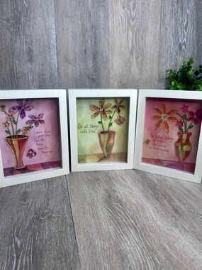 🌸 Wendy Metzelaar Bentley Shadow Box Art - Set of 3 - Mixed Media Floral Decor